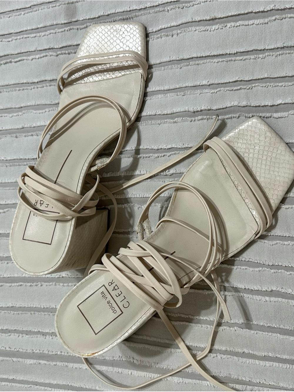 Dolce Vita Cream Lace-Up Square-Toe Block Heels